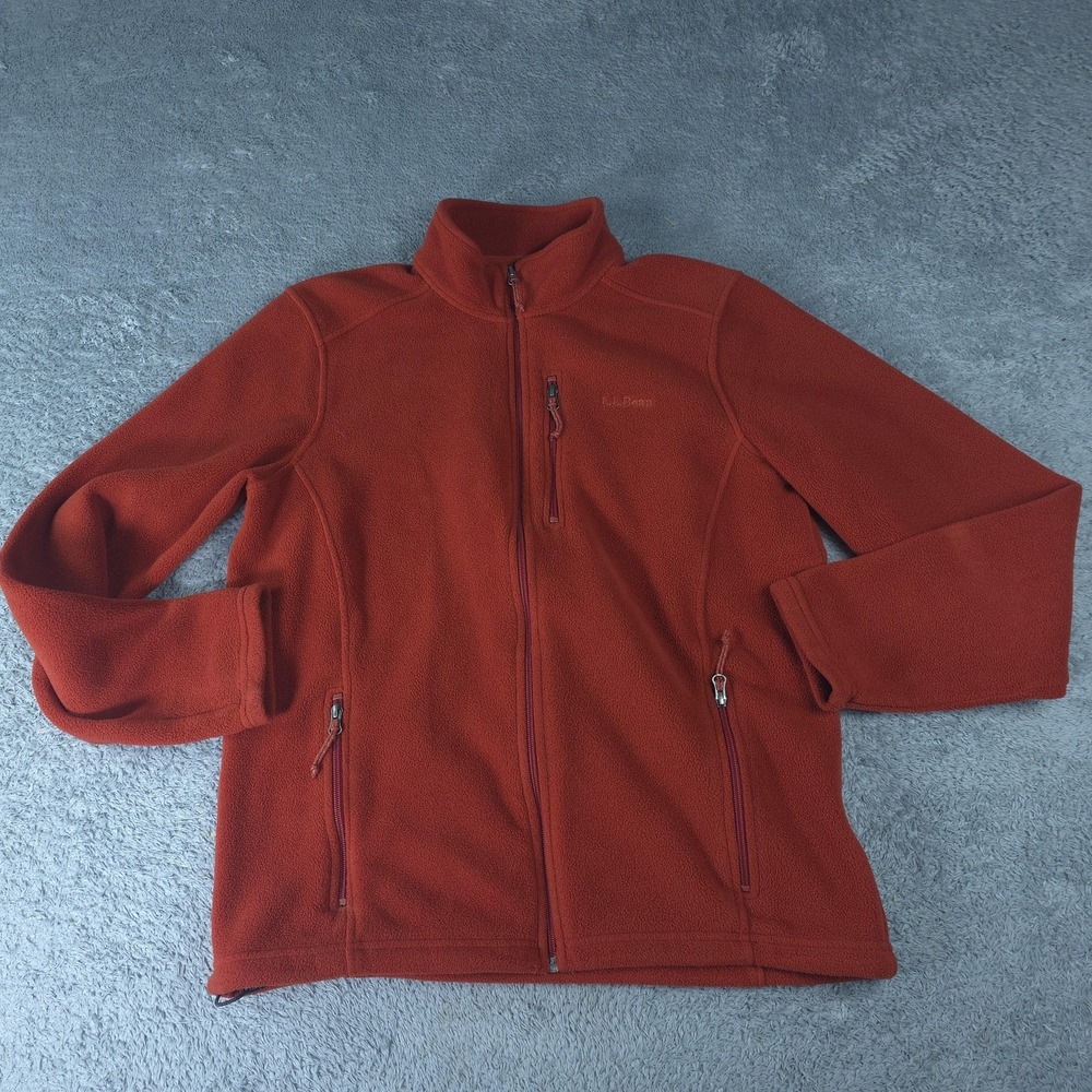 L.L. Bean Fleece Jacket Mens Large Orange Full Zip Polartec Outdoor Pockets